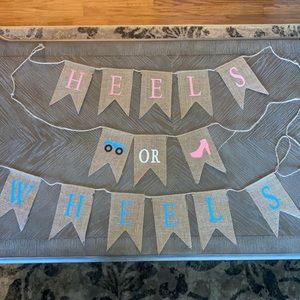 Gender Reveal “Heels or Wheels” Burlap Banner